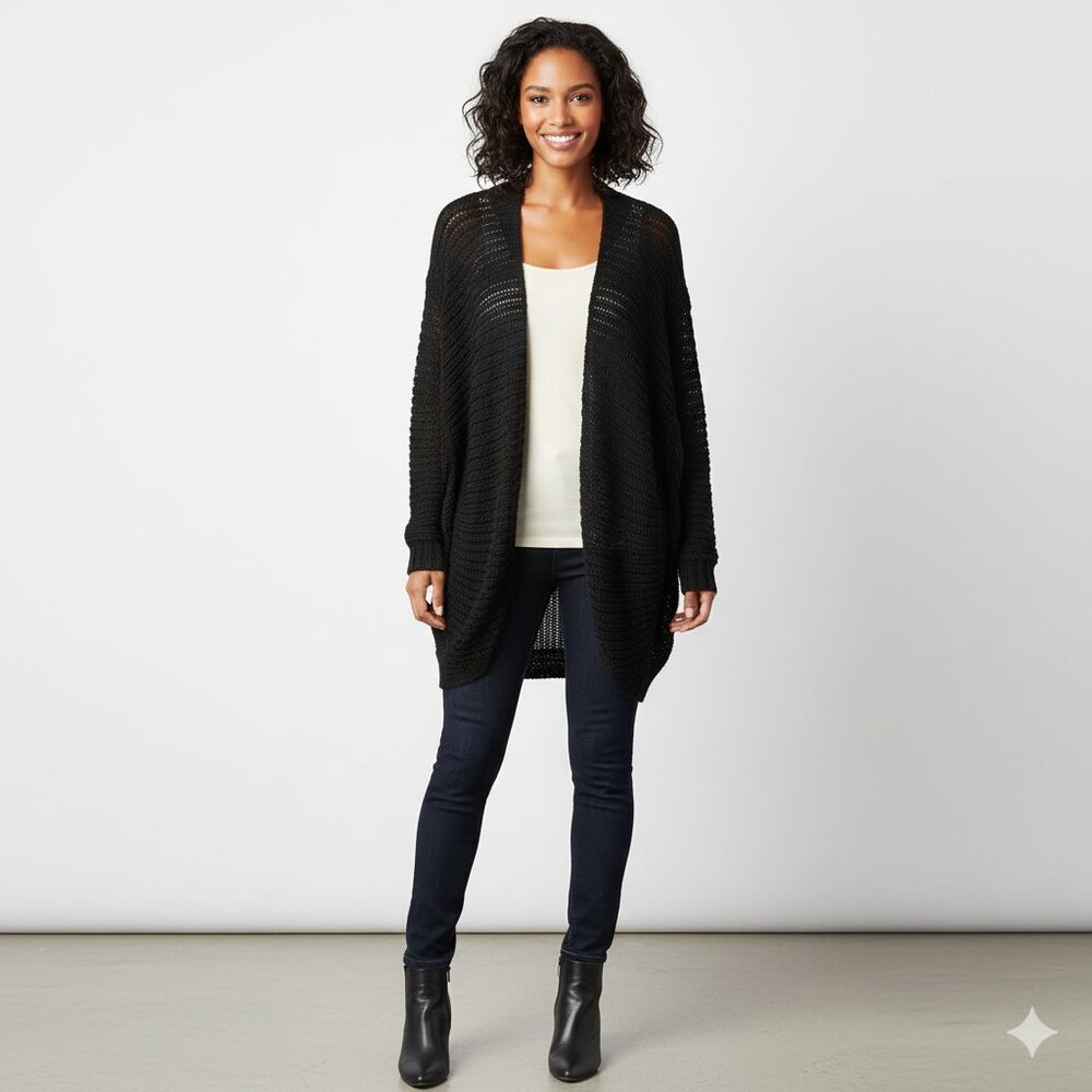 Anthropologie Joe's Jeans Forte Knit Cardigan Sweater Cacoon Wool Black Size XS - Picture 15 of 15